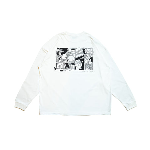 「コーヒーのある生活」Long Sleeve T-shirt   -WHITE-　オンラインストア限定pake付き